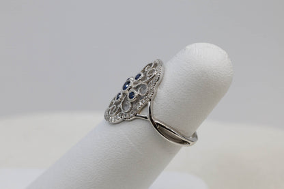 10k White Gold Diamond and Sapphire Filigree Estate Style Ring