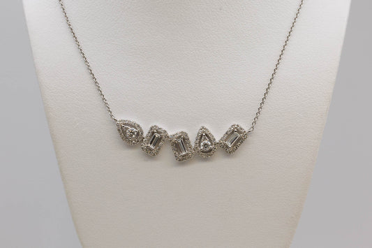 14K White Gold and Diamonds "Cuts and Halos" Fashion Necklace