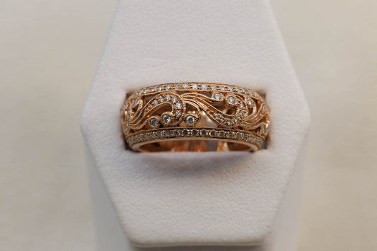 14K Rose Gold and Diamond Estate Style Band with Cutouts
