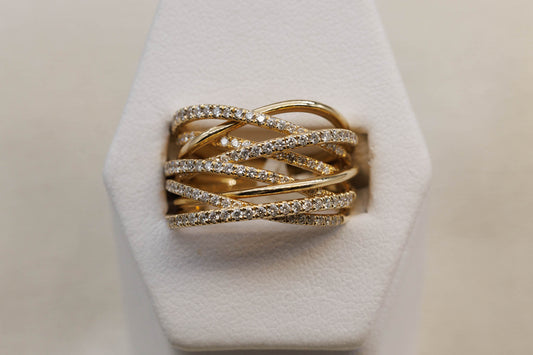 14K Yellow Gold Fashion "Layered Stacks" Diamond Ring