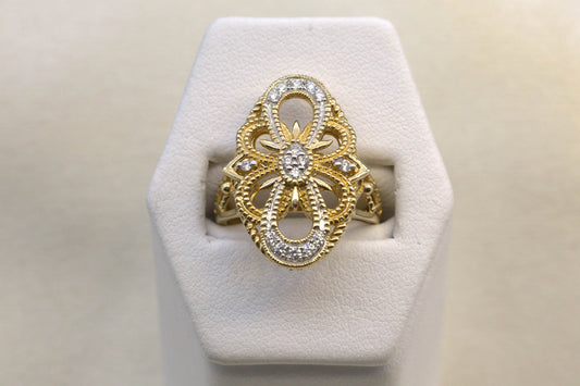 14K Yellow Gold and Diamond Estate Style Fashion Ring