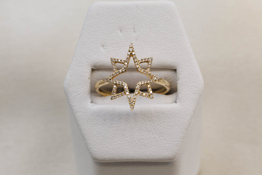 14K Yellow Gold Star Shaped Cutout Diamond Fashion Ring