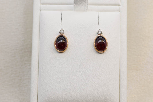 14K Rose and White Gold With Garnet and Diamond Stud Earrings