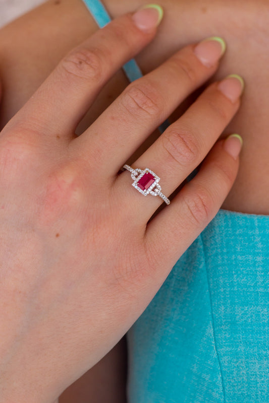 14k White Gold Ruby Diamond Fashion Ring
